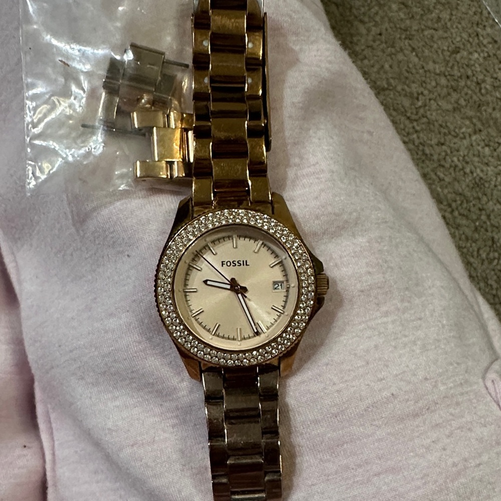 Fossil Rose Gold Watch with Crystal Bezel